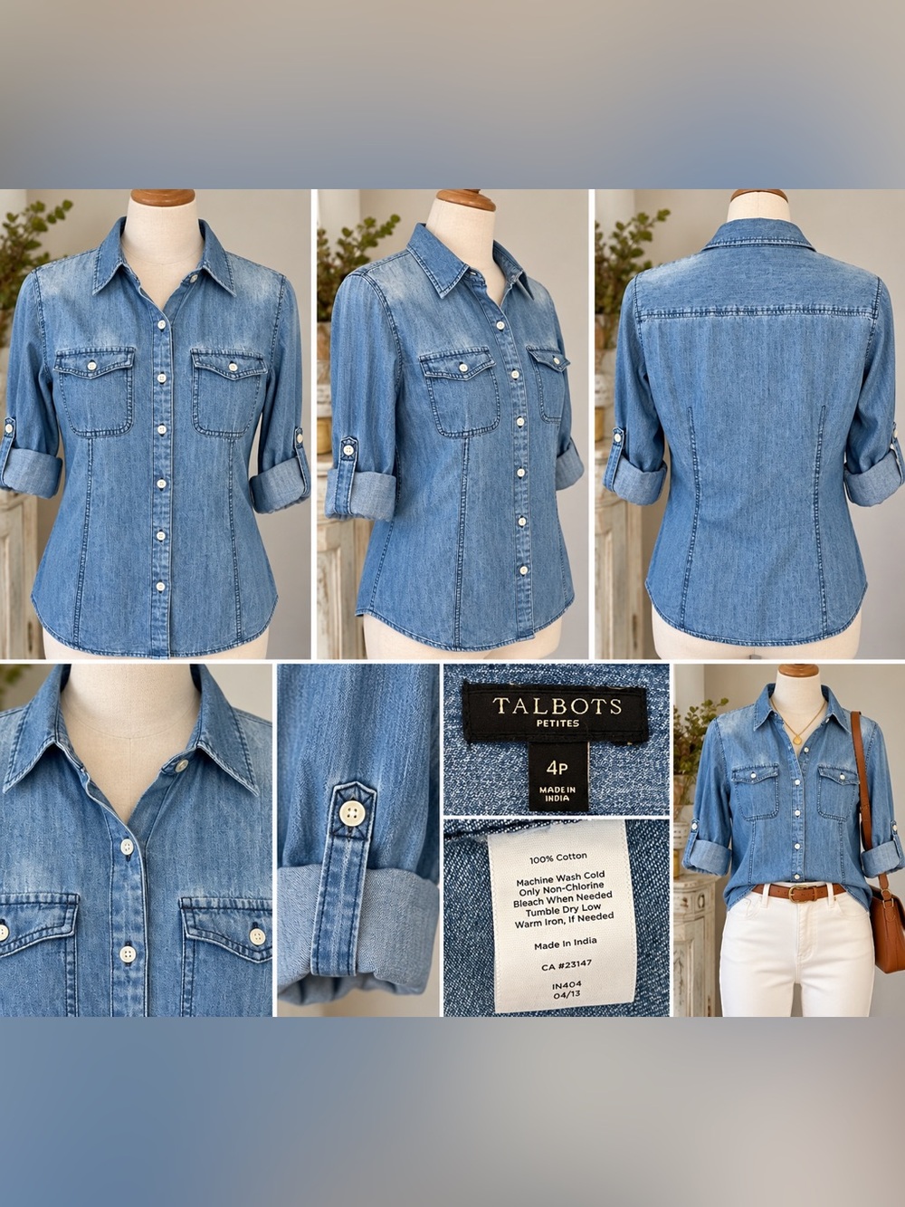 Talbots Petite Medium Blue Denim Button-Front Shirt